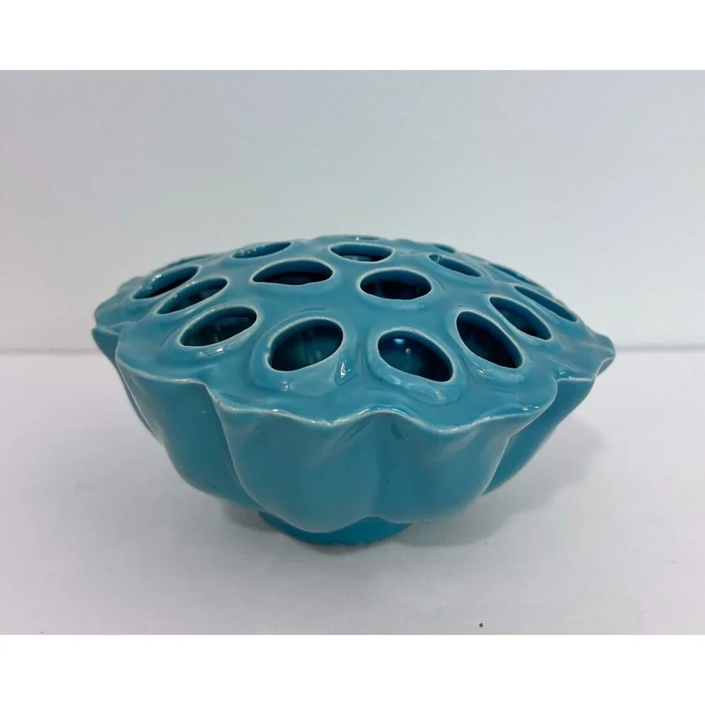 Discontinued Des Pots Turquoise Glazed Lotus Seed Pod Vase